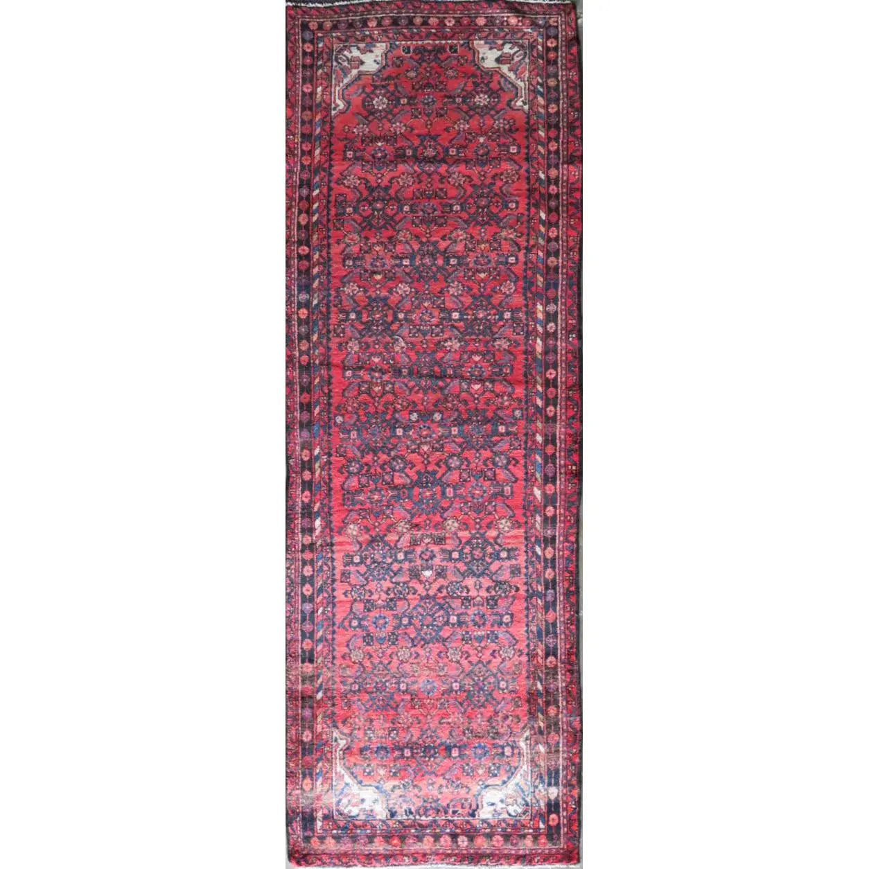 One Of The Kind Hand-Knotted Persian Wool Rug _ Luxurious Vintage Design, 10'7" x 3'3", Artisan Crafted